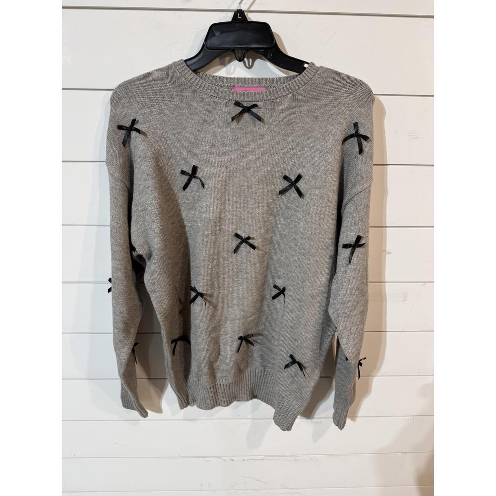 Edikted Women's Gray Satin Bow Oversized Sweater XS NWT - Picture 3 of 4